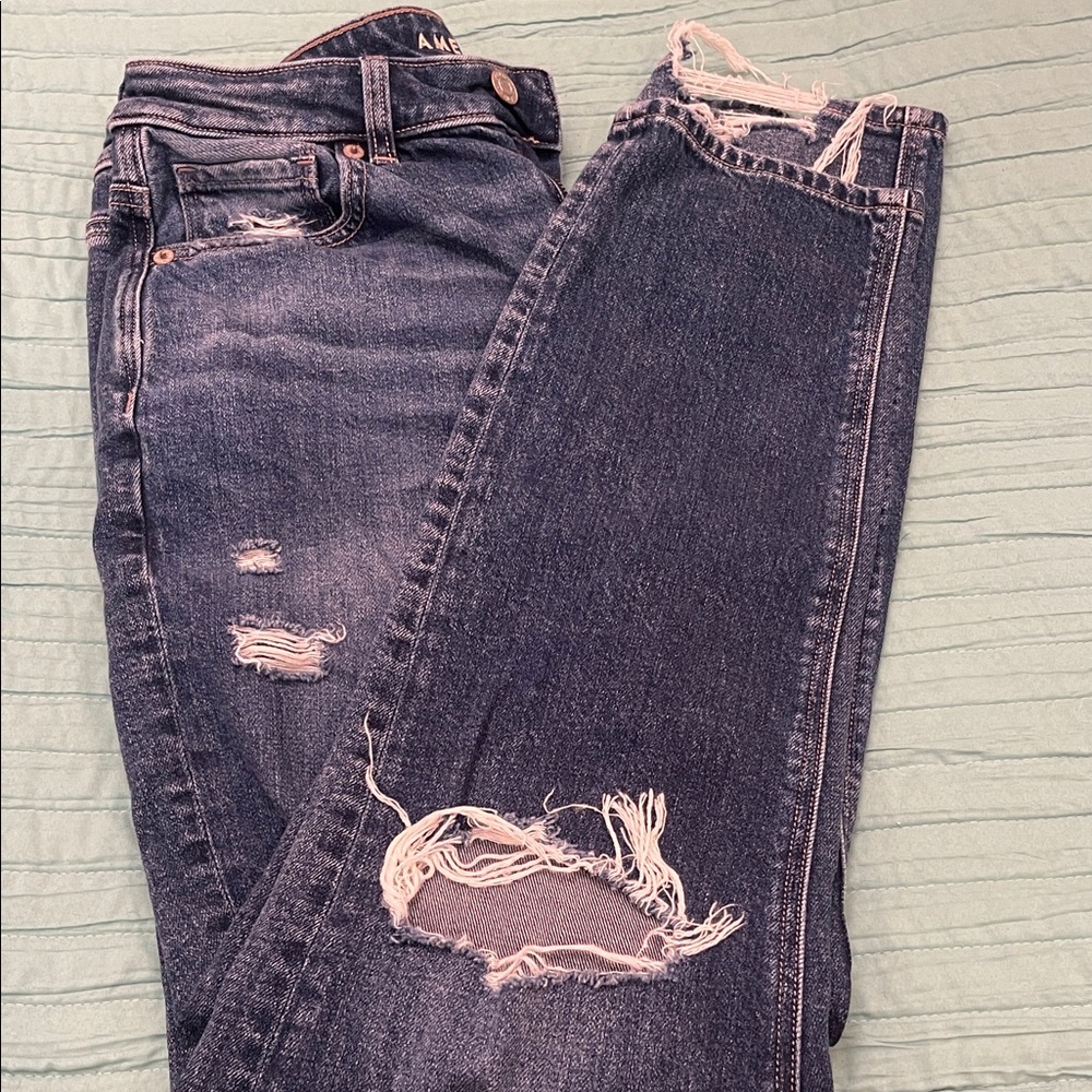American Eagle Outfitters Strigid Dark Blue Distressed  Mom Jeans